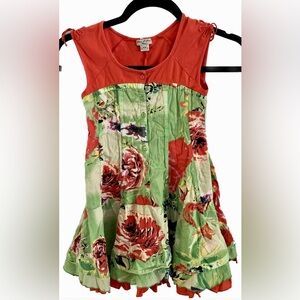 ELIANA ET LENA Girl’s Summer Floral Circle Skirt Dress Cotton Red Green Sz 6A
